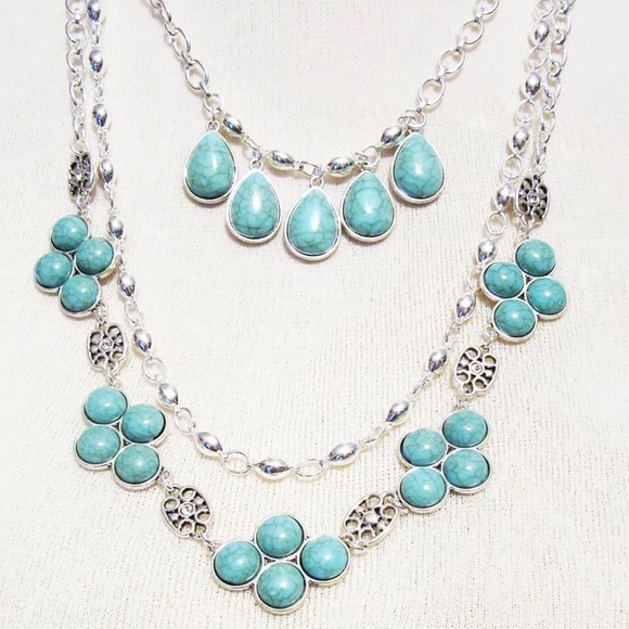 New Premier Designs Switch it Up Necklace- multistrand silver & turquoise 8 in 1 - Picture 4 of 8